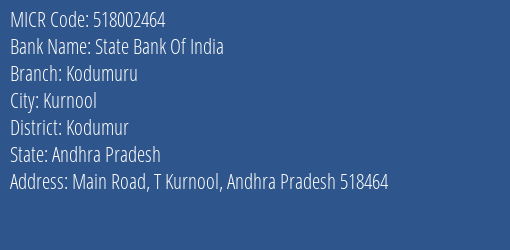 State Bank Of India Kodumuru MICR Code