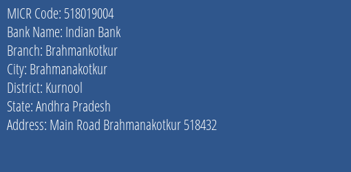 Indian Bank Brahmankotkur MICR Code