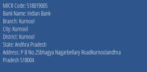 Indian Bank Kurnool MICR Code