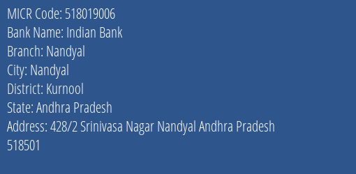 Indian Bank Nandyal MICR Code