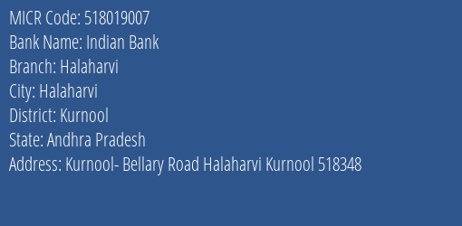 Indian Bank Halaharvi MICR Code