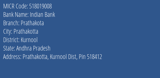 Indian Bank Prathakota MICR Code