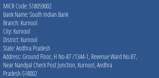 South Indian Bank Kurnool MICR Code
