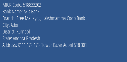 Sree Mahayogi Lakshmamma Coop Bank Flower Bazar MICR Code