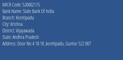 State Bank Of India Koretipadu MICR Code