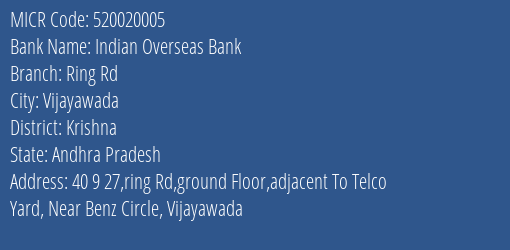 Indian Overseas Bank Ring Rd MICR Code