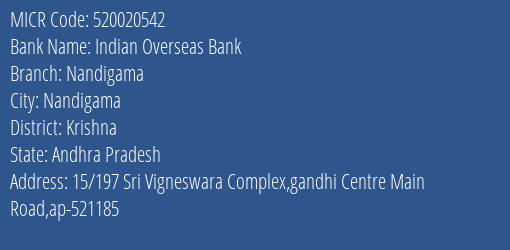 Indian Overseas Bank Nandigama MICR Code