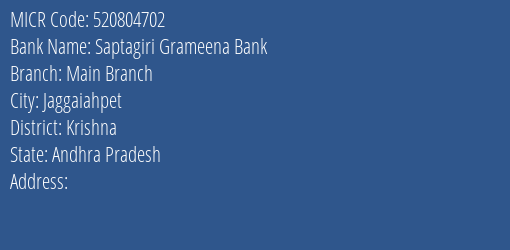 Saptagiri Grameena Bank Main Branch MICR Code