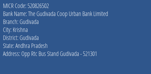 The Gudivada Coop Urban Bank Limited Gudivada MICR Code
