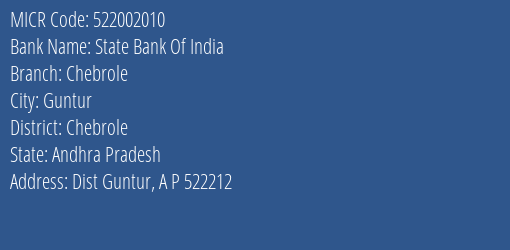 State Bank Of India Ravipadu Branch Address Details and MICR Code 522002010