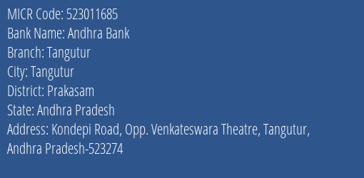 Andhra Bank Tangutur Branch Address Details and MICR Code 523011685