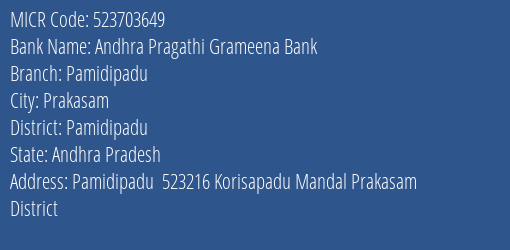 Andhra Pragathi Grameena Bank Pamidipadu MICR Code