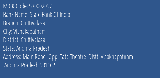 State Bank Of India Chittivalasa MICR Code