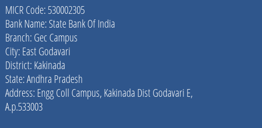 State Bank Of India Gec Campus MICR Code