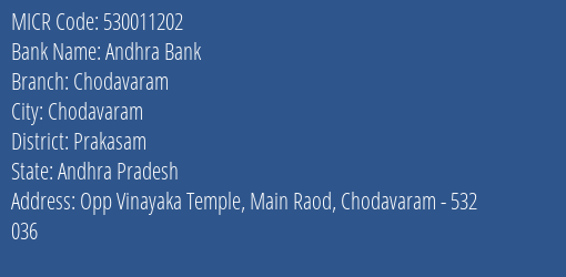 Andhra Bank Chodavaram Branch Address Details and MICR Code 530011202