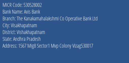 The Kanakamahalakshmi Co Operative Bank Ltd Visakhapatnam MICR Code