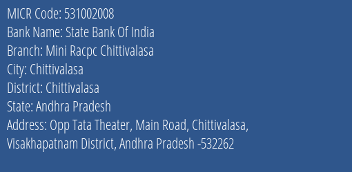 State Bank Of India Mini Racpc Chittivalasa MICR Code
