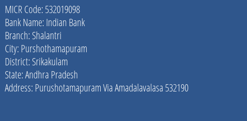 Indian Bank Shalantri MICR Code