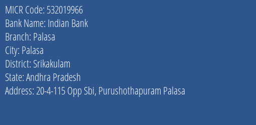 Indian Bank Palasa MICR Code