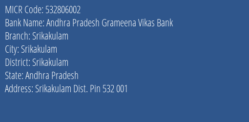 Andhra Pradesh Grameena Vikas Bank Srikakulam MICR Code