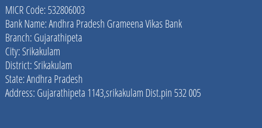 Andhra Pradesh Grameena Vikas Bank Gujarathipeta MICR Code