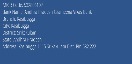 Andhra Pradesh Grameena Vikas Bank Kasibugga MICR Code