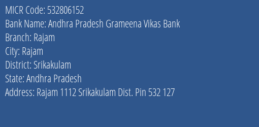 Andhra Pradesh Grameena Vikas Bank Rajam MICR Code