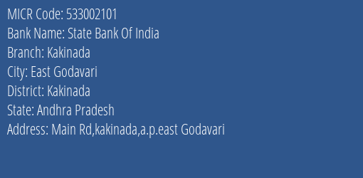 State Bank Of India Kakinada MICR Code