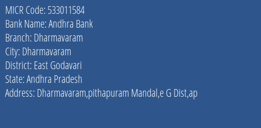 Andhra Bank Dharmavaram MICR Code