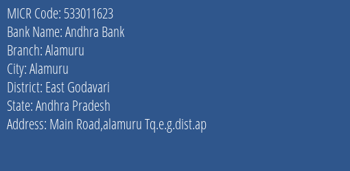 Andhra Bank Alamuru MICR Code
