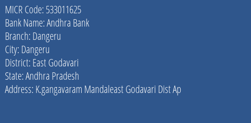 Andhra Bank Dangeru MICR Code