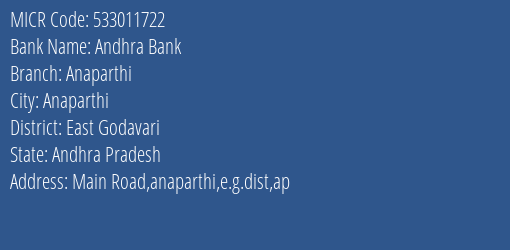 Andhra Bank Anaparthi MICR Code