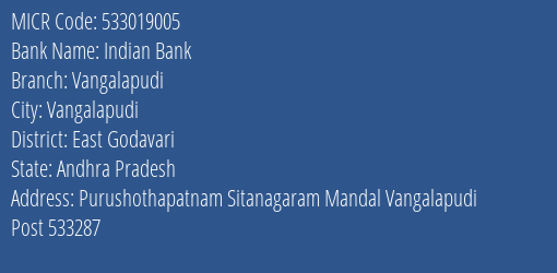 Indian Bank Chitrada MICR Code
