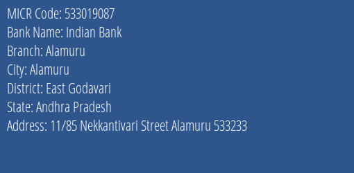 Indian Bank Alamuru MICR Code