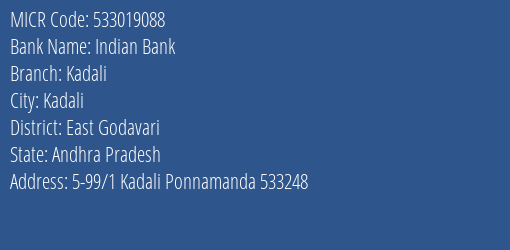 Indian Bank Kadali MICR Code