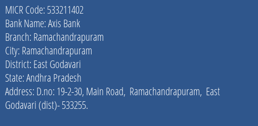 Axis Bank Ramachandrapuram MICR Code