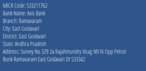 Axis Bank Ramavaram MICR Code