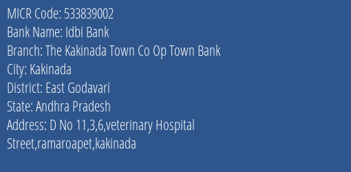 The Kakinada Town Co Op Town Bank Ramaroapet MICR Code