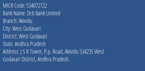 Dcb Bank Limited Akividu MICR Code