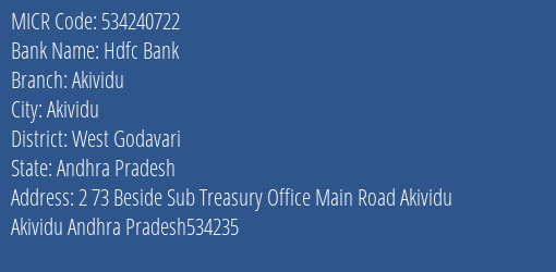 Hdfc Bank Akividu MICR Code