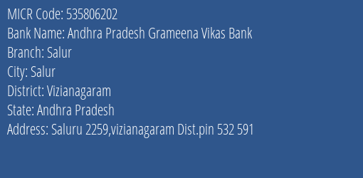 Andhra Pradesh Grameena Vikas Bank Salur MICR Code