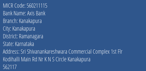 Axis Bank Kanakapura MICR Code