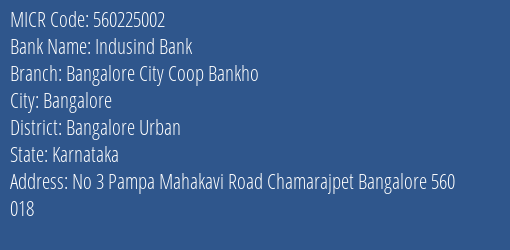 Bangalore City Co Op Bank Ho MICR Code