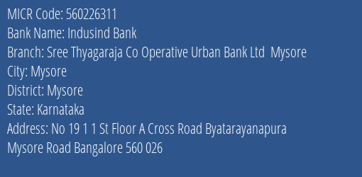 Sree Thyagaraja Co Operative Urban Bank Ltd Mysore MICR Code