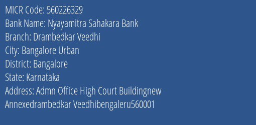 Axis Bank Nyayamitra Sahakara Bank Branch Address Details and MICR Code 560226329