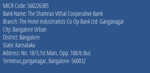 The Hotel Industrialists Co Op Bank Ltd Ganganagar MICR Code