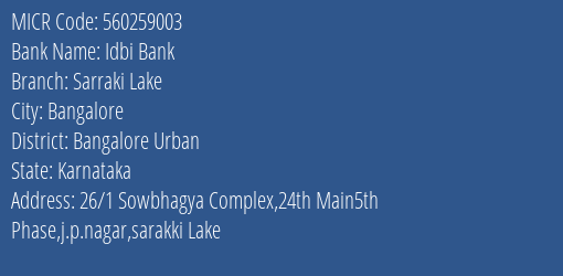 Idbi Bank Sarraki Lake MICR Code