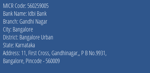 Idbi Bank Gandhi Nagar MICR Code