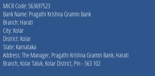Pragathi Krishna Gramin Bank Harati MICR Code