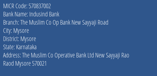 The Muslim Co Op Bank New Sayyaji Road MICR Code
